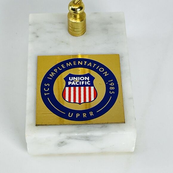 Union Pacific 1985 Big Brass Paper Clip Paperweight Marble Base Desk Organizer - Picture 2 of 7